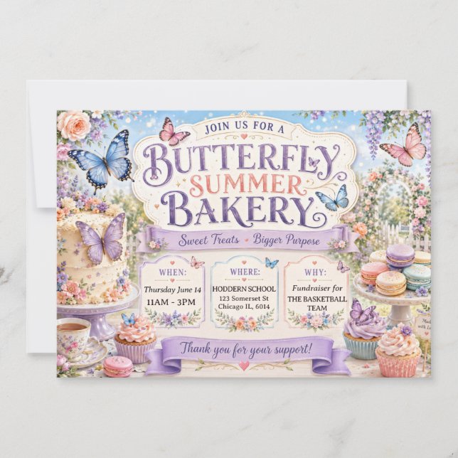 Butterfly Summer Bakery Bake Sale Invitation (Front)