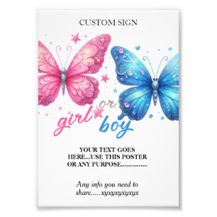 butterfly summer Gender Reveal Party custom poster
