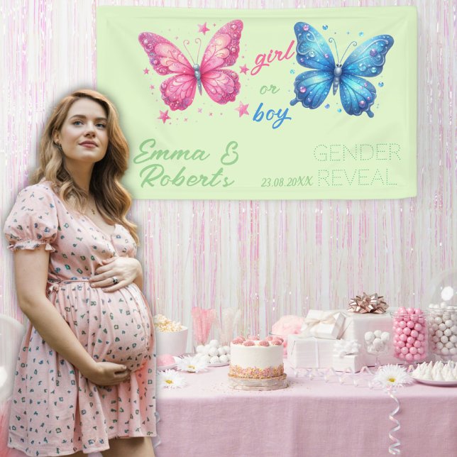 butterfly summer Gender Reveal Party custom poster Banner (Creator Uploaded)
