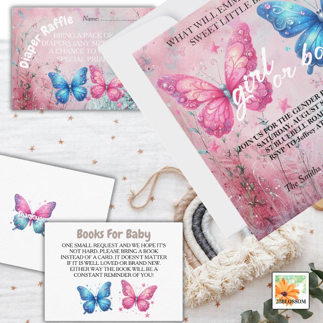 butterfly summer Gender Reveal Party Invitation (Creator Uploaded)