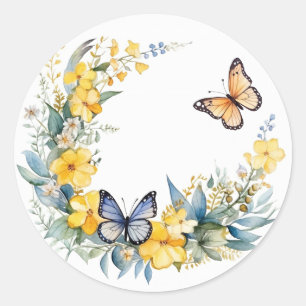 Butterfly Summer with Fancy Flowers Classic Round Sticker
