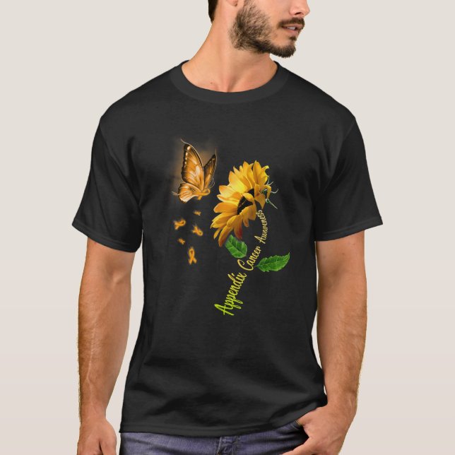 Butterfly Sunflower Appendix Cancer Awareness T-Shirt (Front)