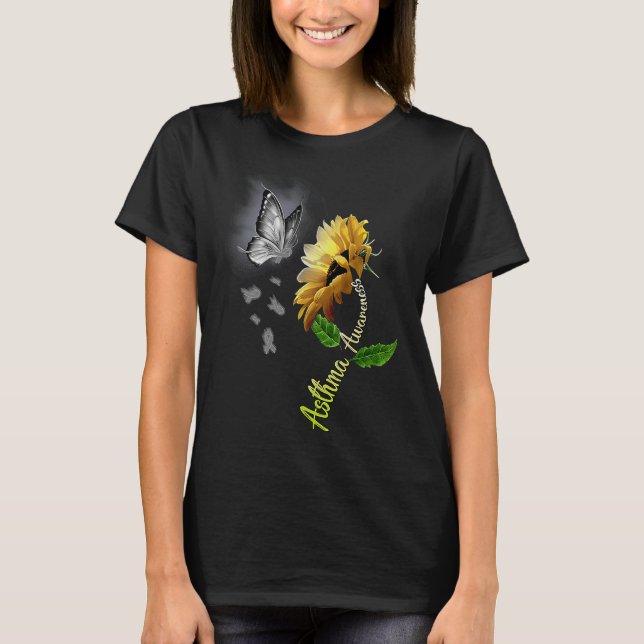 Butterfly Sunflower Asthma Awareness T-Shirt (Front)