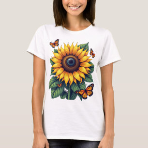 Butterfly Sunflower Bloom Nature T-Shirt for Women