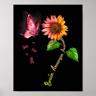 Butterfly Sunflower Brain Aneurysm Awareness  Poster
