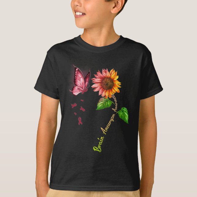 Butterfly Sunflower Brain Aneurysm Awareness  T-Shirt (Front)