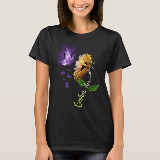 Butterfly Sunflower Crohn's Awareness T-Shirt (Front)