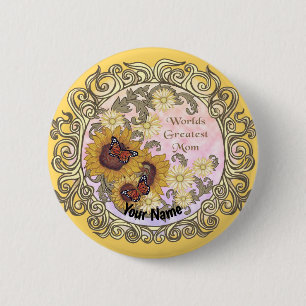 Butterfly Sunflower custom Mum  6 Cm Round Badge