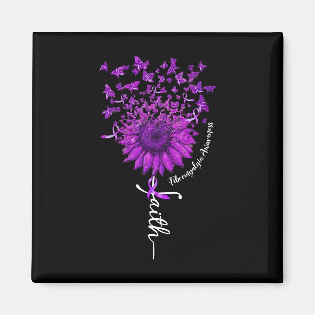 Butterfly Sunflower Fibromyalgia Awareness 1  Magnet (Front)