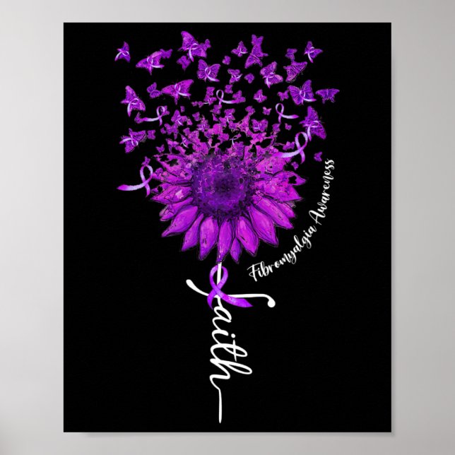 Butterfly Sunflower Fibromyalgia Awareness 1  Poster (Front)