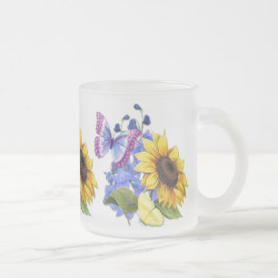Butterfly Sunflower Garden Frosted Glass Coffee Mug