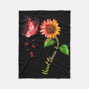 Butterfly Sunflower Heart Disease Awareness Fleece Blanket