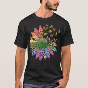 Butterfly Sunflower Heart Rainbow LGBT Gay Lesbian T-Shirt