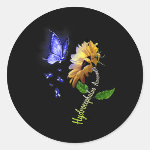 Butterfly Sunflower Hydrocephalus Awareness 2 Classic Round Sticker