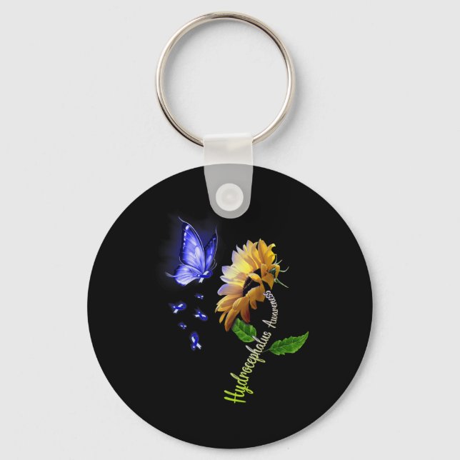 Butterfly Sunflower Hydrocephalus Awareness 2 Key Ring (Front)