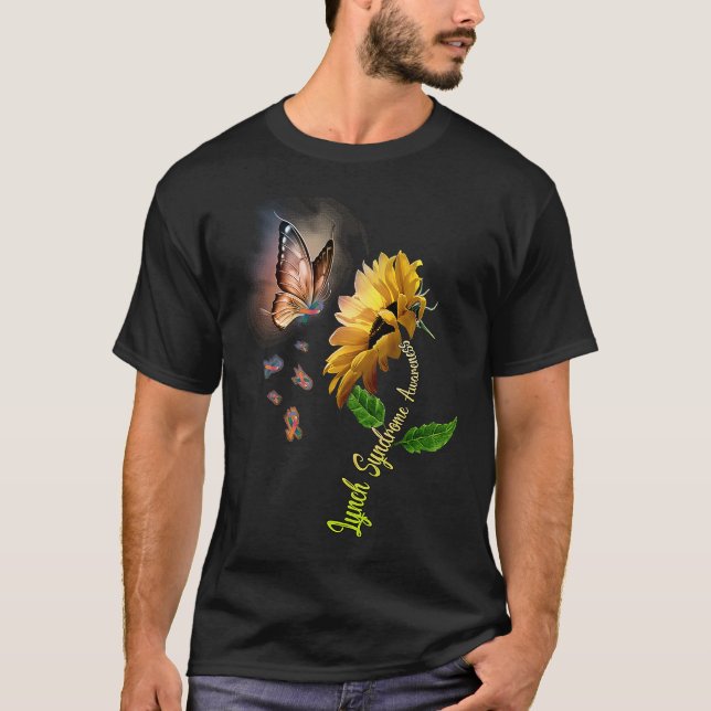 Butterfly Sunflower Lynch Syndrome Awareness T-Shirt (Front)