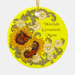 Butterfly Sunflower Mum Ceramic Tree Decoration
