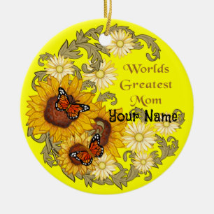 Butterfly Sunflower Mum  Ceramic Tree Decoration