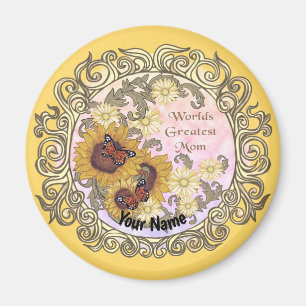 Butterfly Sunflower Mum custom name Magnet