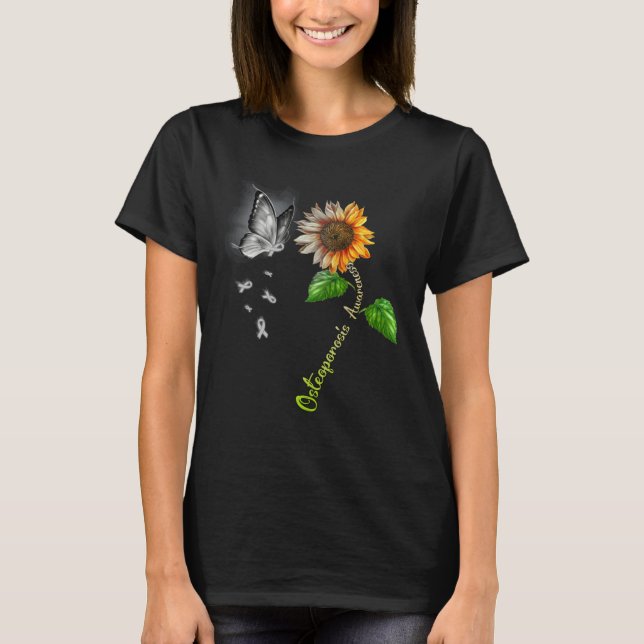 Butterfly Sunflower Osteoporosis Awareness T-Shirt (Front)