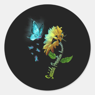 Butterfly Sunflower Suicide Prevention Awareness  Classic Round Sticker