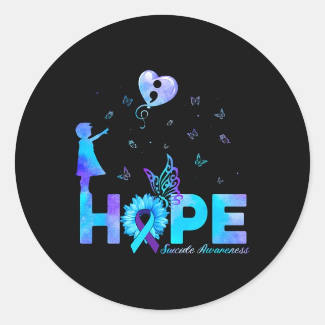 Butterfly Sunflower Suicide Prevention Awareness  Classic Round Sticker (Front)