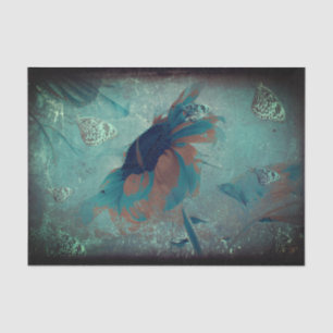 Butterfly Sunflower Teal Sepia Vintage Antique Art Tissue Paper