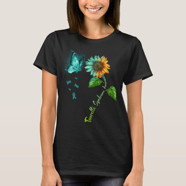 Butterfly Sunflower Tourette Syndrome Awareness T-Shirt (Front)