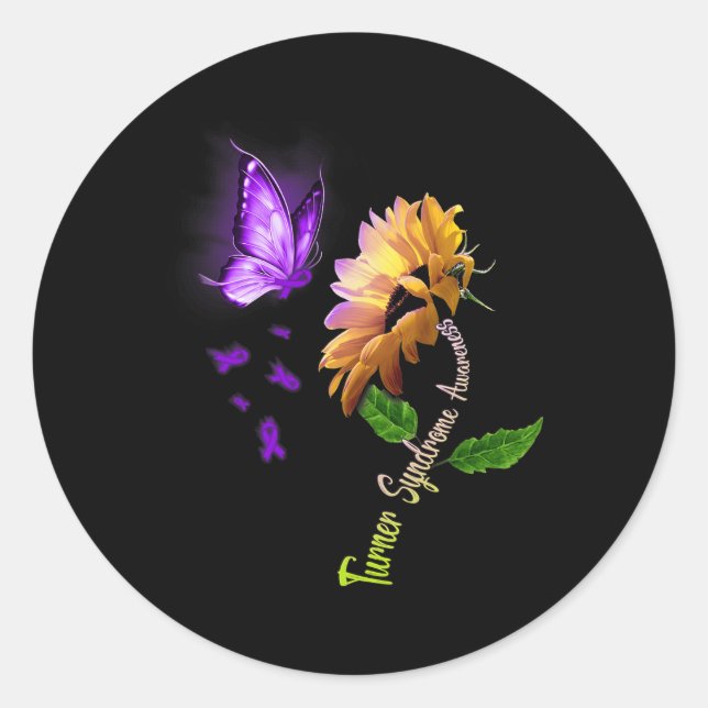 Butterfly Sunflower Turner Syndrome Awareness  Classic Round Sticker (Front)