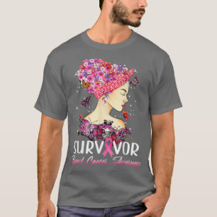Butterfly Sunflower Warrior Pink Breast Cancer Awa T-Shirt