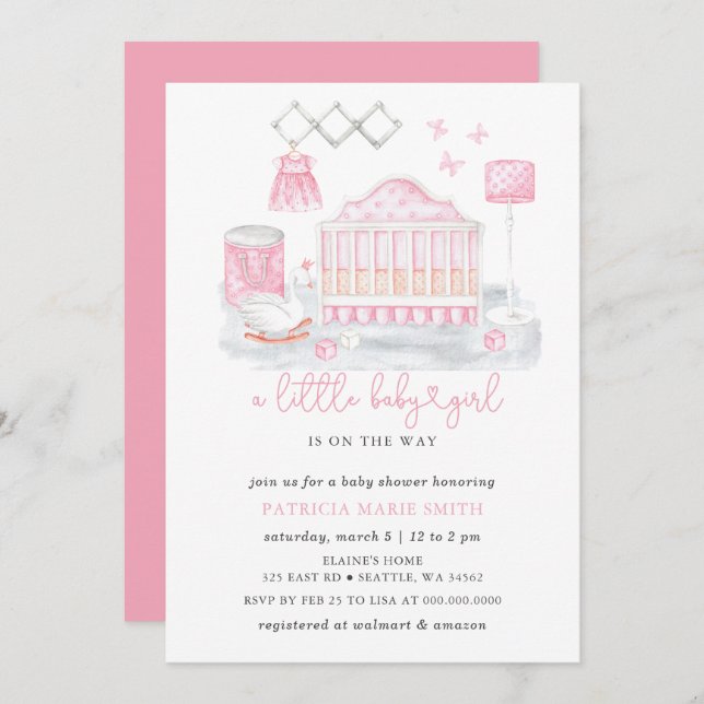 Butterfly Swan Princess Pink Girl Baby Shower Invitation (Front/Back)