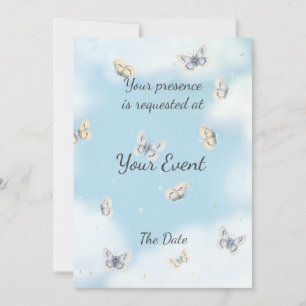 Butterfly Swarm in Dreamy Blue Sky Custom Invitation