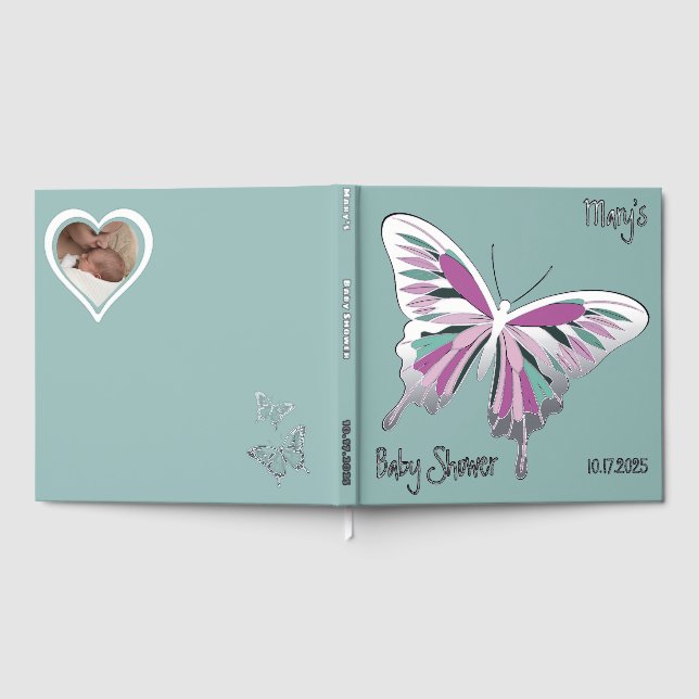 Butterfly Sweet Palette Baby Shower Silver Foil  Guest Book (Full)