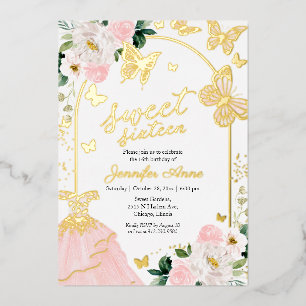 Butterfly Sweet Sixteen Blush Floral Dress Gold