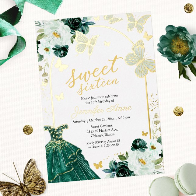 Butterfly Sweet Sixteen Emerald Green Dress Gold (Creator Uploaded)