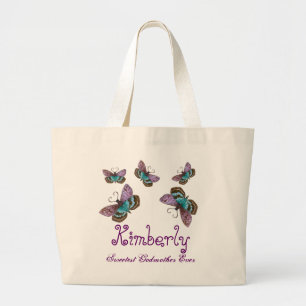 Butterfly Sweetest Godmother Ever Custom Name Gift Large Tote Bag