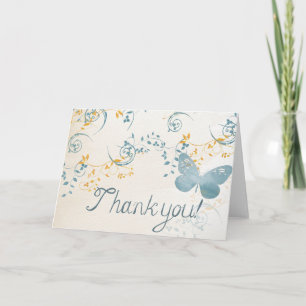 Butterfly & Swirl Pattern Blue Gold Thank You Card