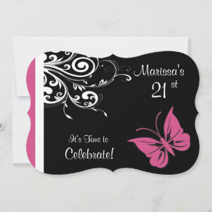 Butterfly Swirls Cranberry Pink Birthday Party Invitation