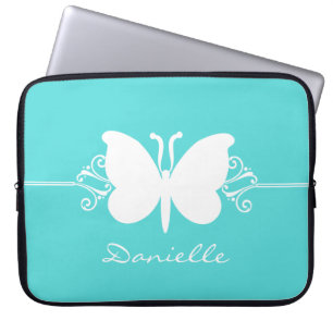 Butterfly Swirls Laptop Sleeve, Aqua Laptop Sleeve