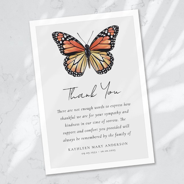 Butterfly Sympathy Funeral Thank You Card (Creator Uploaded)