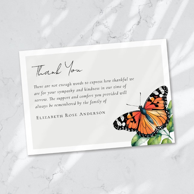 Butterfly Sympathy Funeral  Thank You Card (Creator Uploaded)
