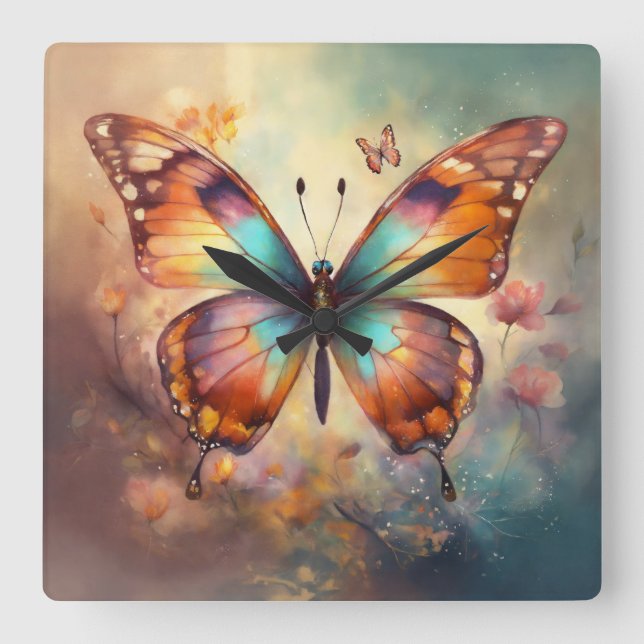 "Butterfly Symphony: Elegant Wall Art & Décor Coll Square Wall Clock (Front)
