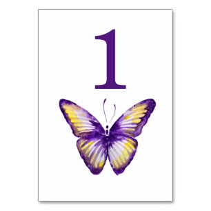 Butterfly Table Numbers Purple & Yellow Watercolor