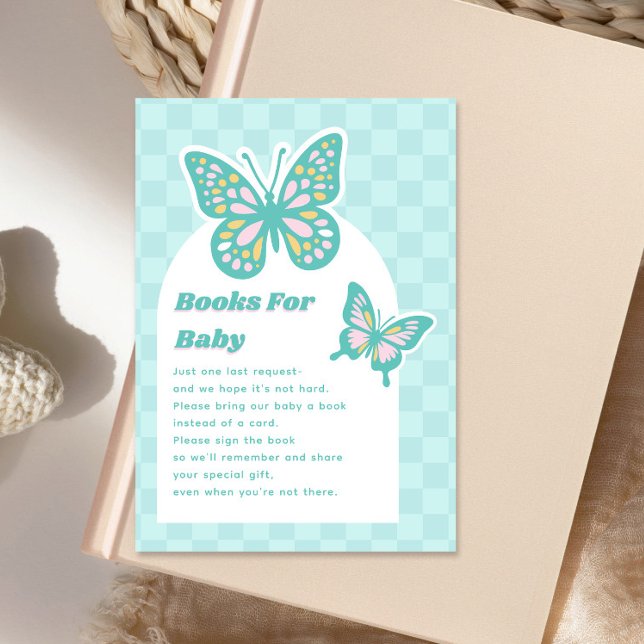 Butterfly Teal Baby Shower Book Request Enclosure Card (Creator Uploaded)