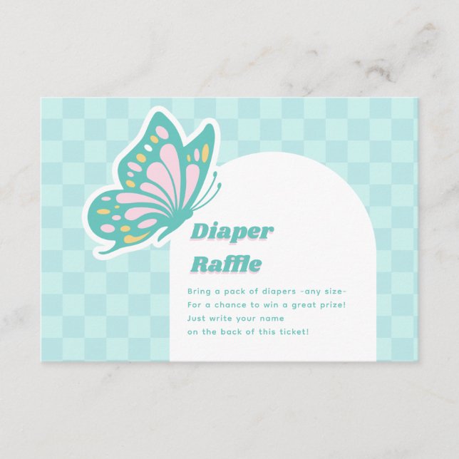 Butterfly Teal Diaper Raffle Baby Shower Enclosure Card (Front)