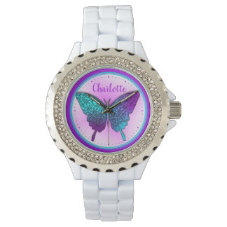 Butterfly Teal Purple Ombre Cute Personalised Watch