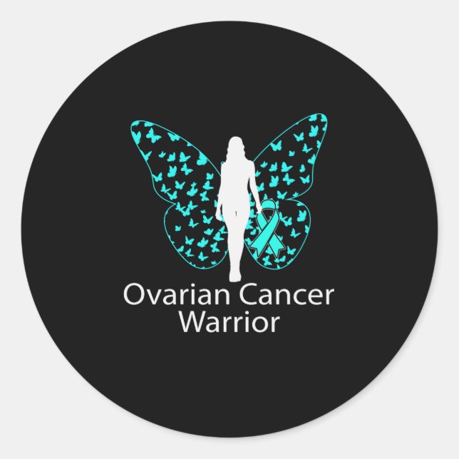 Butterfly Teal Ribbon Ovarian Cancer Awareness Classic Round Sticker (Front)