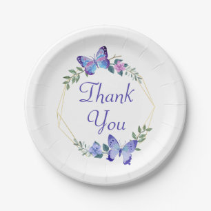 Butterfly Thank You Blue Watercolor Butterflies Paper Plate