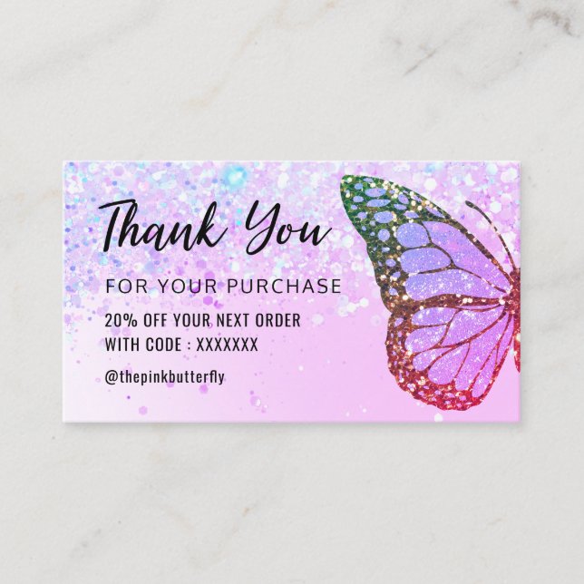 butterfly thank you for your purchase  business card (Front)