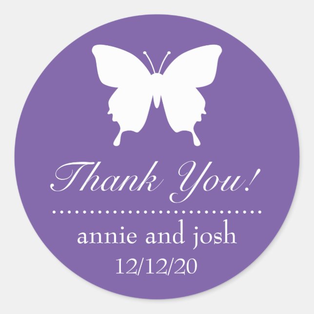 Butterfly Thank You Labels (Plum Purple) (Front)
